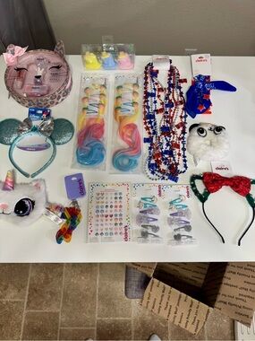 Claire's Kids Multicolor Hair and Makeup Lot- Rainbow Headbands & Clips